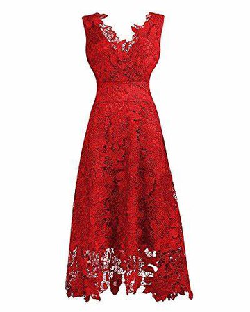 Red Floral Lace Dress