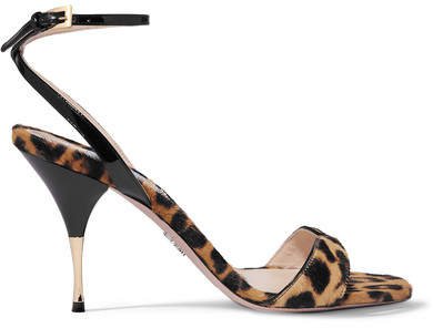 90 Leopard-print Calf Hair And Patent-leather Sandals - Leopard print