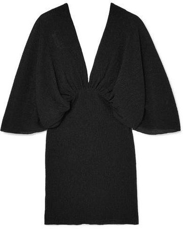 ROTATE Birger Christensen - Metallic Plissé Stretch-knit Mini Dress - Black