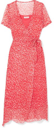 Cloe Cassandro - Kimi Printed Silk-crepon Wrap Midi Dress - Bright pink