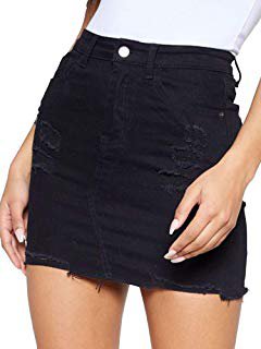 Black Washed Frayed Denim Mini Skirt