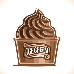 Vector illustration of natural Ice Cream, poster with soft serve neapolitan icecream in takeaway cup, 3 colorful scoop balls of italian gelato in cardboard container, original font for words ice cream Stock Vector | Adobe Stock