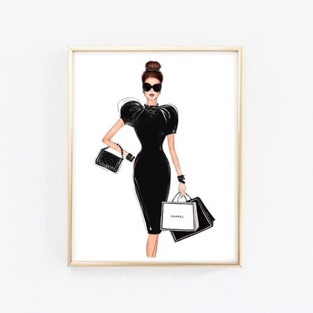 Fashion Girl Art Dress Illustration Black Fashion Wall Art | Etsy