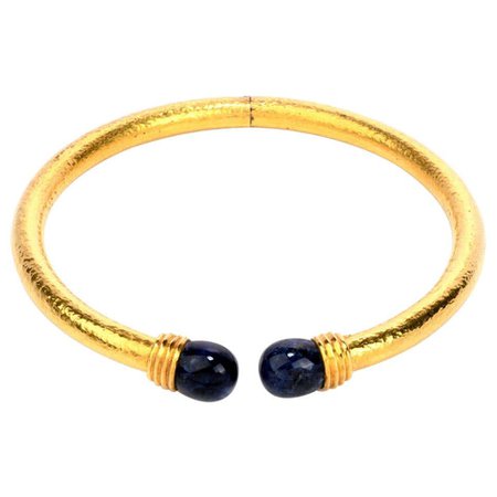 Vintage Lalaounis Sodalite 22 Karat Gold Textured Collar Necklace For Sale at 1stDibs