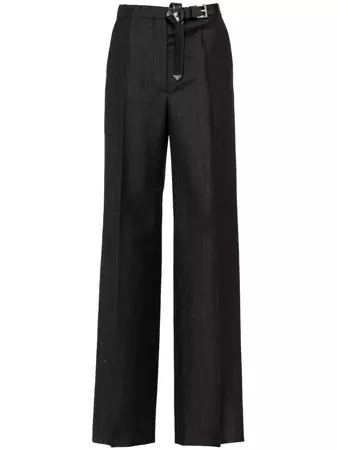 Prada Belted Wool Tailored Trousers - Farfetch