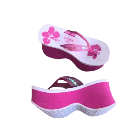 hot pink white floral aloha Hawaiian tropical platform chunky flip-flop sandals