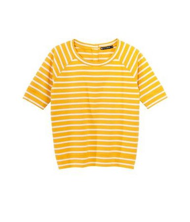 Womens sailor-striped sweatshirt in heavy jersey with 3/4 length sleeves, yellow