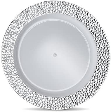 Amazon.com: [8 Count - 9 Inch Plates] Laura Stein Designer Tableware Premium Heavyweight Plastic White Lunch Plates With Silver Border, Party & Wedding Plate, Glitz Series, Disposable Dishes: Kitchen & Dining
