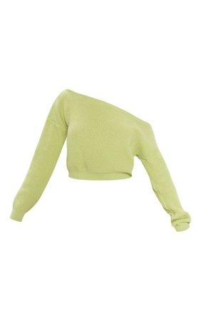 Lime Off The Shoulder Knitted Crop Jumper | PrettyLittleThing