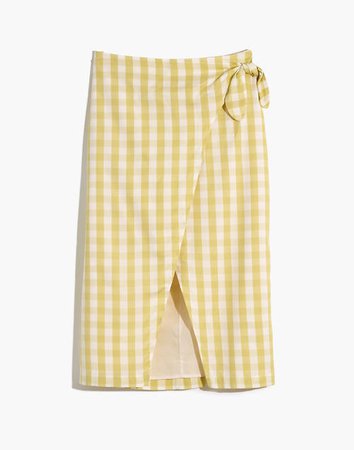 Sarong Midi Skirt in Gingham Check yellow