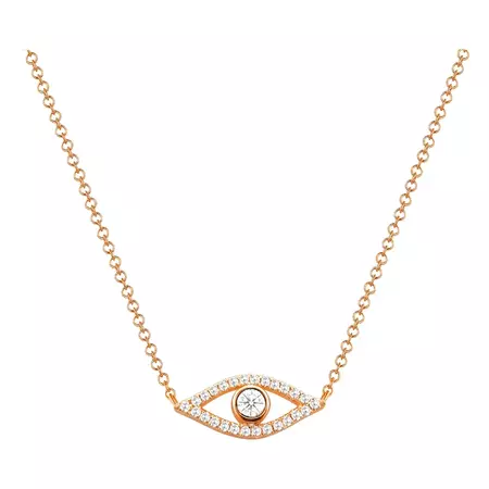 14 Karat Rose Gold 0.15 Carat Diamond Evil Eye Necklace For Sale at 1stDibs