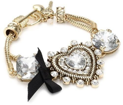 Betsey Johnson Crystal Heart Toggle Bracelet Heart Gold NEW IN BOX | eBay