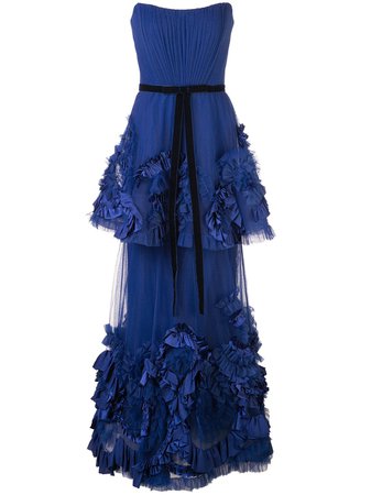 Marchesa Notte mixed-media Texture Tiered Gown - Farfetch