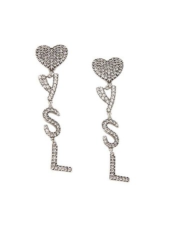 Saint Laurent Monogram Heart Crystal Drop Clip Earrings | SaksFifthAvenue