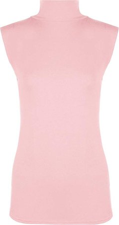 Ladies Womens Sleeveless Polo Turtle Neck Top High Neck Stretch Bodycon Shirt Vest Jumper UK 8-26 (M/L (UK 12-14), Baby Pink): Amazon.co.uk: Clothing