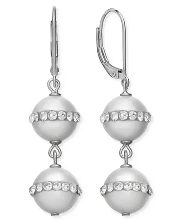 Macy's Sterling Silver Cultured Freshwater Pearl and Crystal Halo Earrings
