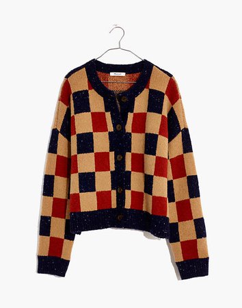 Checkered Colburne Cardigan Sweater in Coziest Textured Yarn