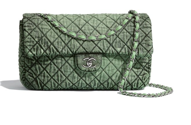 Chanel green and black denim flap bag