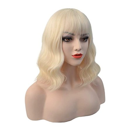 Amazon.com: PATTNIUM 14 Inches Short Curly Wavy Blonde Wig with Bangs for Girls Synthetic Fiber Women's Halloween Cosplay Costume Party Blonde Wig: Beauty