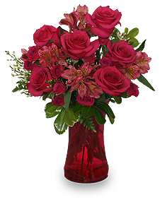 Garnet roses & vase