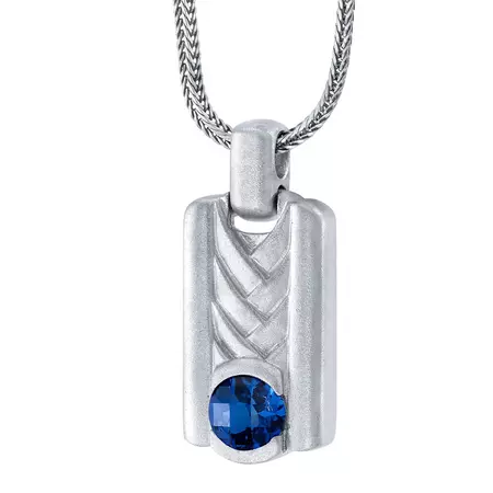 Created Blue Sapphire Chevron Pendant Necklace for Men in Sterling Silver | SN12074 | Peora