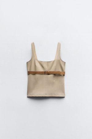 BELTED TOPSTITCHED TOP - taupe brown | ZARA United States