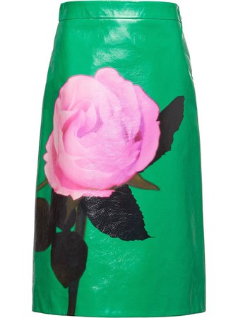 Green Prada Rose Print Midi Skirt | Farfetch.com