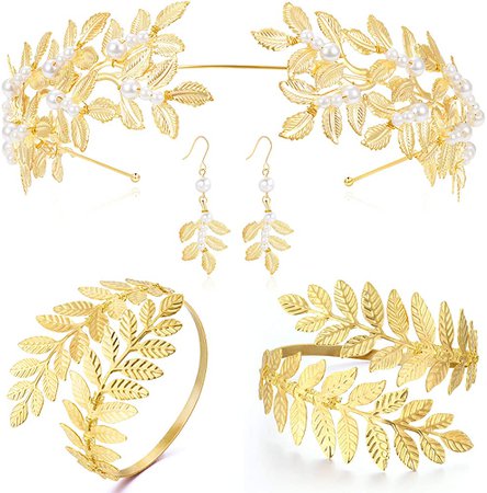 Amazon.com: Coucoland Goddess Accessories Bridal Wedding Leaf Accessories Set Egyptian Costume Accessories Halloween Cosplay Party Pearl Leaf Headband Pearl Leaf Earrings Leaf Bracelets Accessories: Clothing