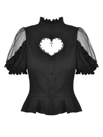 Dark in Love Black Gothic Sexy Heart Hollow-Out Short Sleeve Blouse for Women - DarkinCloset.com