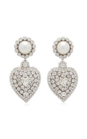 Crystal And Pearl Heart Earrings By Alessandra Rich | Moda Operandi