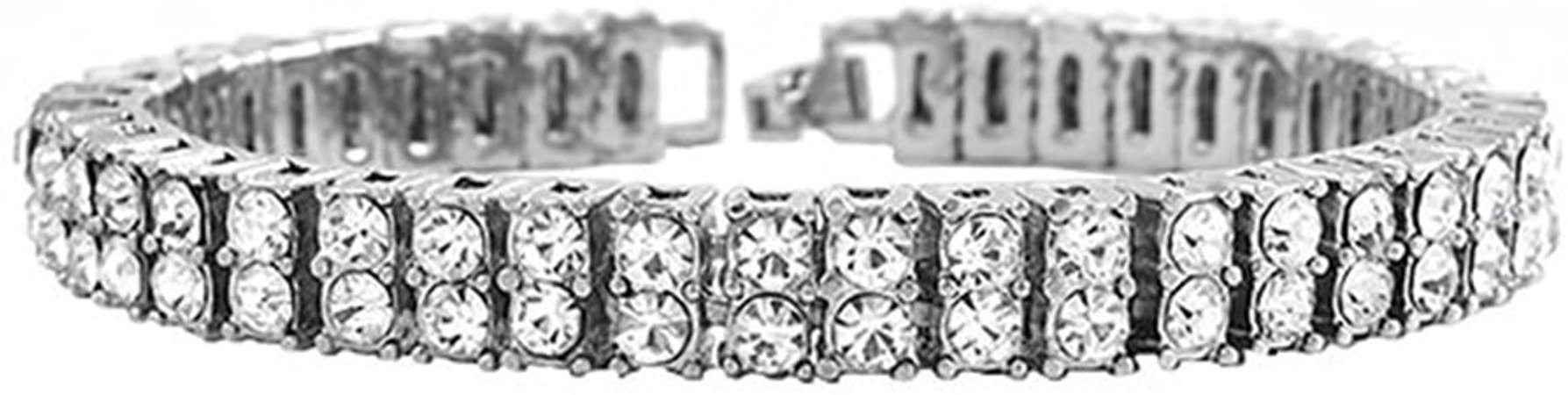 MCSAYS Mens Fashion Hip Hop Double Row Rhinestone CZ Crystal Tennis Chain Bling Bling Bracelet Iced Out Silver (21cm): Amazon.co.uk: Jewellery