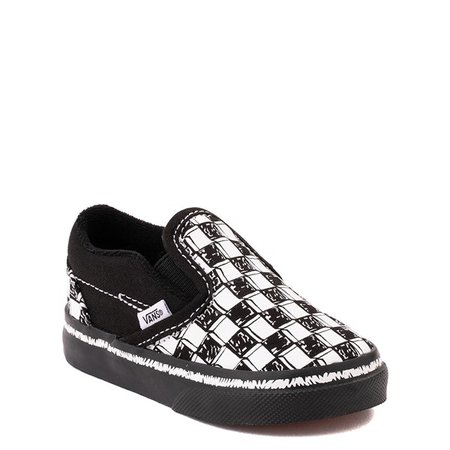 Vans Slip On V Sketch Checkerboard Skate Shoe - Baby / Toddler - Black / White | Journeys