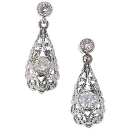Old European Cut Diamond Tear Dangle Platinum Earrings For Sale at 1stDibs | tear cut diamond