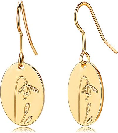 Amazon.com: Foxgirl Birth Month Flower Earrings 18k Gold Plated Dainty Snowdrop Dangle Drop Earrings Handmade Custom Disc Engraved Floral Pendant Personalized Earrings Birthday Gift for Her: Clothing, Shoes & Jewelry