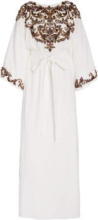 Marchesa Embroidered Satin Caftan Gown