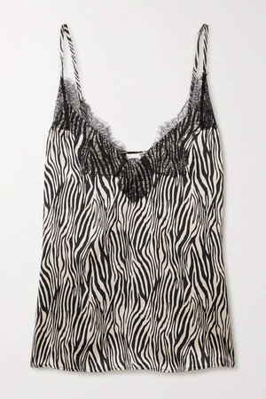 The Nora Lace-trimmed Zebra-print Silk-charmeuse Camisole - Black