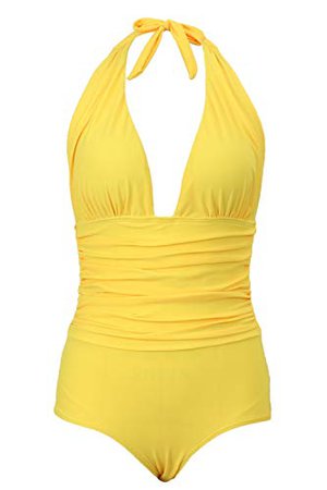 Honlyps One Piece Swimsuit High Waisted Bathing Suit for Women Swimwear Polyamide V-Neck Monokini Yellow at Amazon Women’s Clothing store: