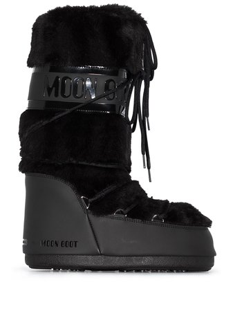 Moon Boot Black Classic Faux Fur Snow Boots - Farfetch