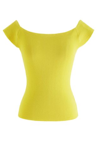 Boat Neck Rib Knit Crop Top in Yellow - Retro, Indie and Unique Fashion