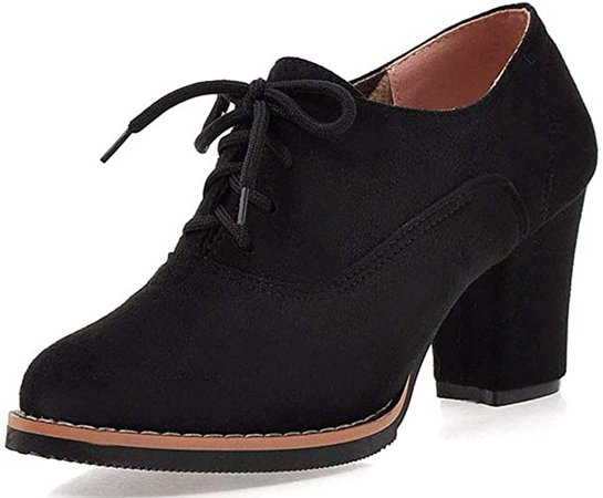 Amazon.com | Women's Vintage Oxford Heels, Wingtip Lace-up Chunky Mid Heel Leather Ankle Booties Brogue Shoes | Oxfords
