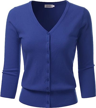 danibe Women's 3/4 Sleeve V-Neck Button Down Knit Sweater Soft Cardigan (S-XXL) at Amazon Women’s Clothing store