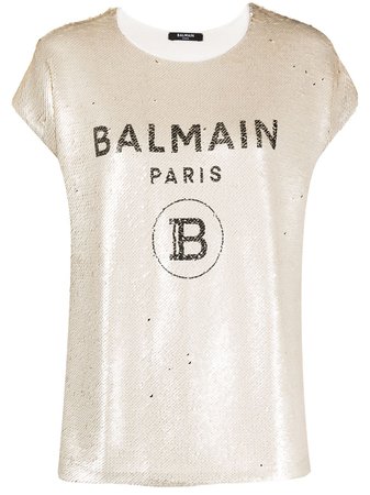 Balmain Sequinned Logo printT-shirt - Farfetch
