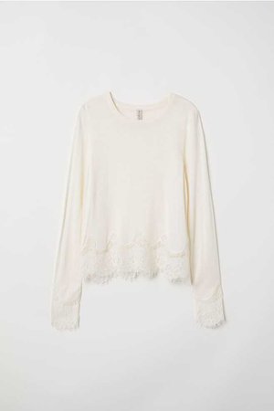 Sweater with Lace Details - Cream - | H&M US