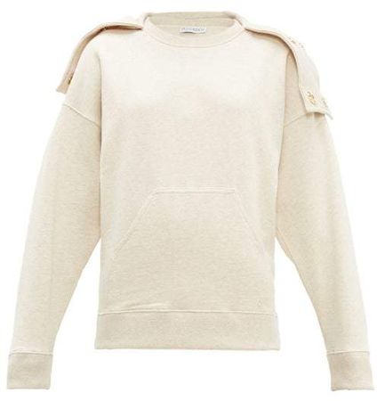 Oversized Press Stud Hood Cotton Sweatshirt - Womens - Beige