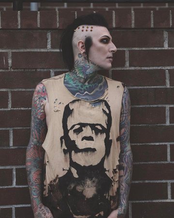 Chris Motionless on Instagram: “Thank you @_randi_love_ for this custom made Frankenstein shirt. Photo by @anabeldflux. Hair/makeup by @gaiapatra”