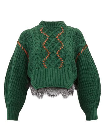 SELF-PORTRAIT  Chunky lace-trim cotton-blend sweater