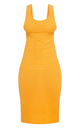 Orange Knitted Rib Scoop Detail Split Midi Dress | PrettyLittleThing USA