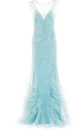 Sequin-Embellished Ruffled Tulle Gown