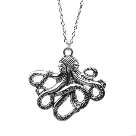 Antique Silver Octopus Pendant Necklace Silver Plated Devilfish Charm Necklace Jewelry for Woman