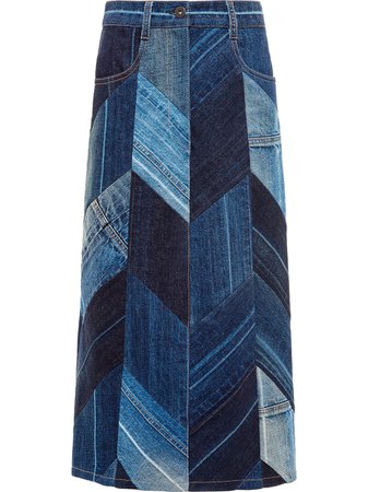 Shop blue Prada herringbone patchwork denim skirt with Express Delivery - Farfetch